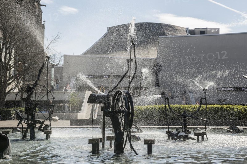 Carnival Fountain by Jean Tinguely and theatre, Tinguely Fountain, Basel, Canton of Basel-Stadt, Switzerland