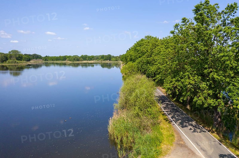 Aerial view of the field pond of the Döbra ponds, Biehla-Weißig pond area, Oßling, Saxony, Germany