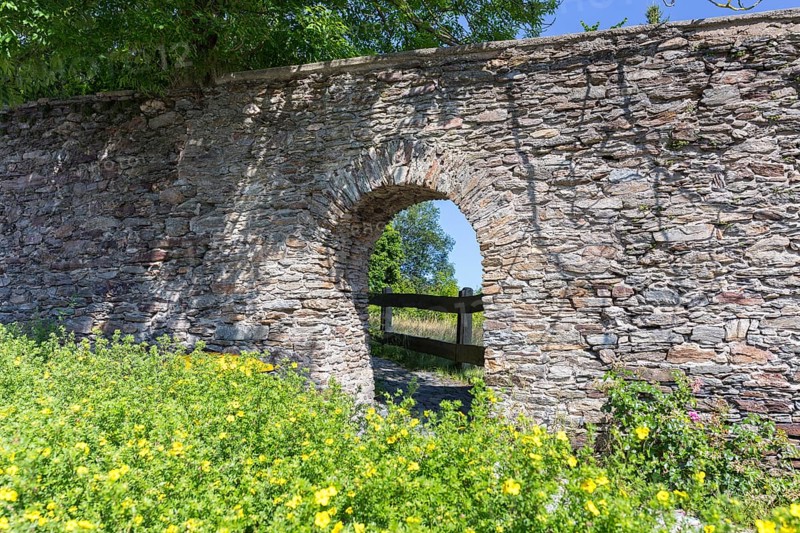 Passage through the former monastery wall in Grünhain, Grünhain-Beierfeld, Erzgebirge, Saxony, Germany
