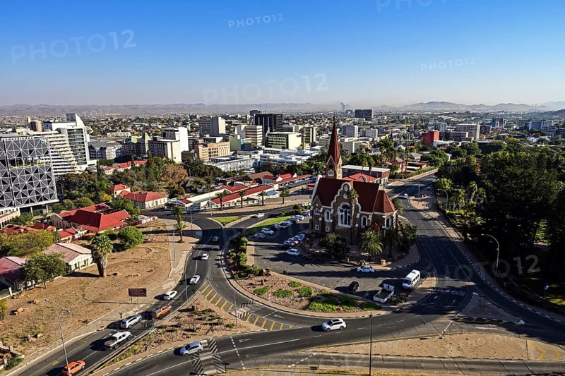 Aerial view of the capital Windhoek with Christ Church, Namibia