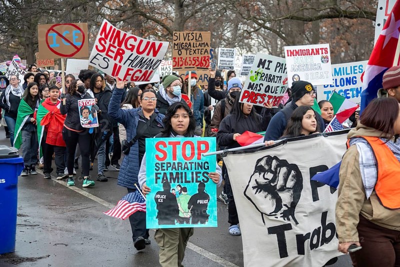 Detroit, Michigan USA - 4 March 2025 - A rally in the Mexican-American community in southwest Detroit asks ICE to leave the immigrant community alone