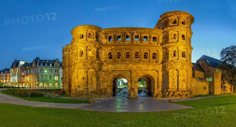 Trier Porta Nigra illuminated Panorama Germany