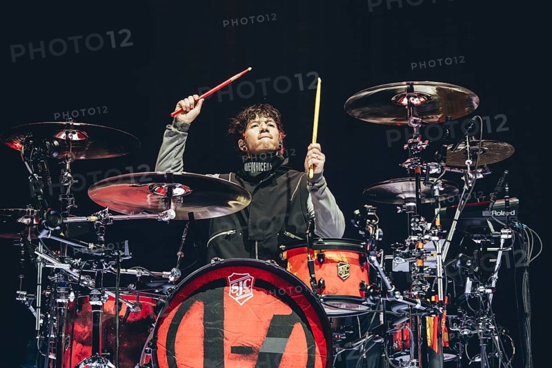 Josh Dun, drummer of Twenty One Pilots live on The Clancy World Tour at the Uber Arena in Berlin on 08/04/2025