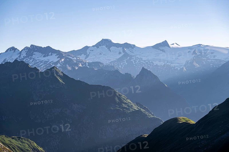 Alpine panorama, view from the Bachlenkenkopf, Großer Geiger and Großvenediger, high mountains, Venediger Group, Hohe Tauern, Austria