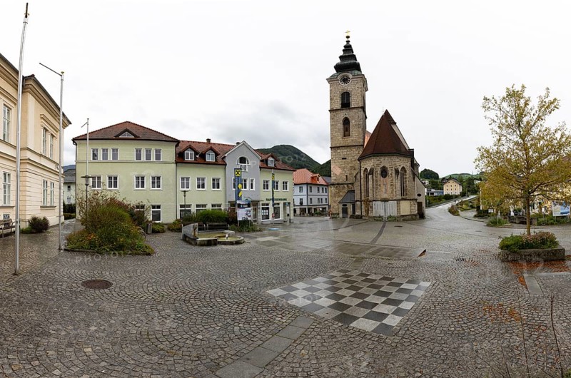 Market square with parish church, Ternberg, Traunviertel, Upper Austria, Austria