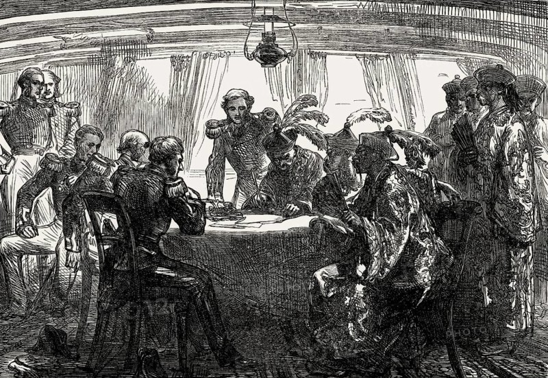 Signing of Treaty of Nanking on board HMS Cornwallis, First Opium War, 1842