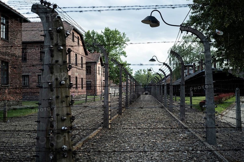 Barbed wire fence in a German concentration camp from World War II