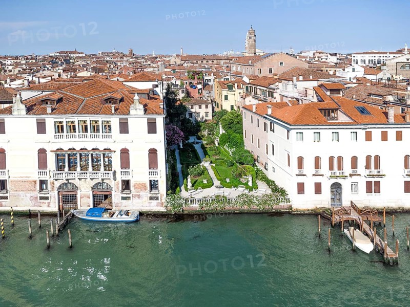 Garten des Palazzo Malipiero am Canal Grande, Drohnenaufnahme, Venedig, Veneto, Italien