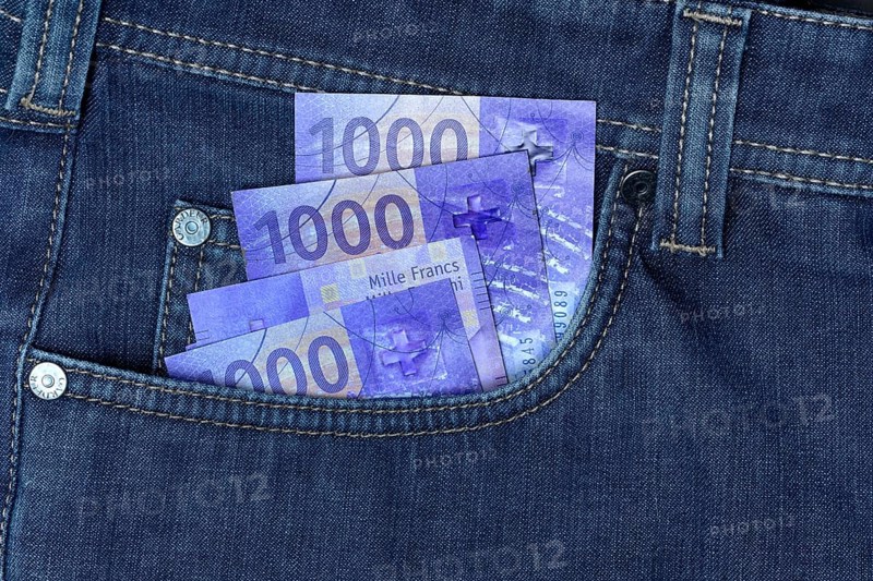 Banknotes in trouser pocket, Swiss franc, Switzerland