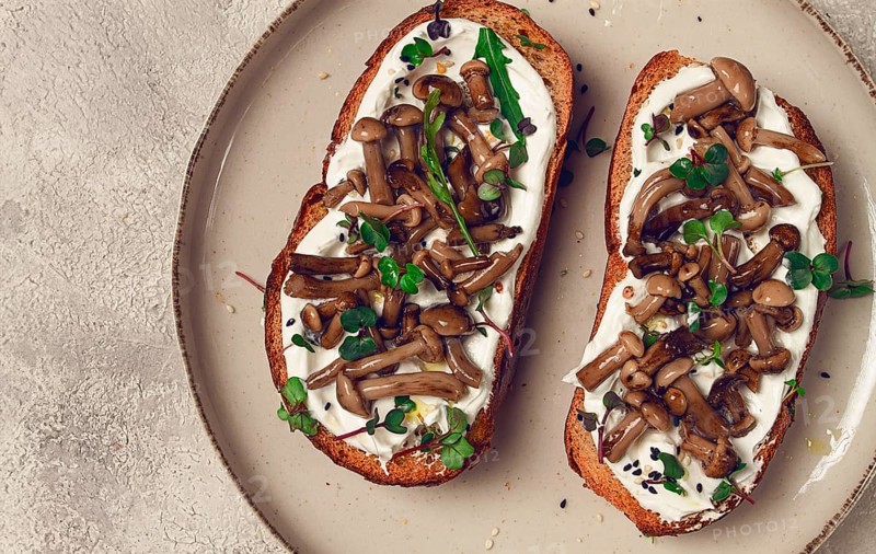 Sandwiches with cream cheese and pickled honeydew, healthy breakfast, homemade