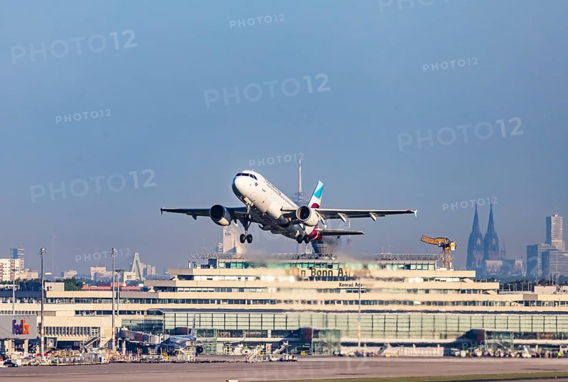 Cologne Bonn Airport. Aircraft taking off. Aircraft registration D-ABGQ, Eurowings, Airbus A319-100, Cologne, North Rhine-Westphalia, Germany