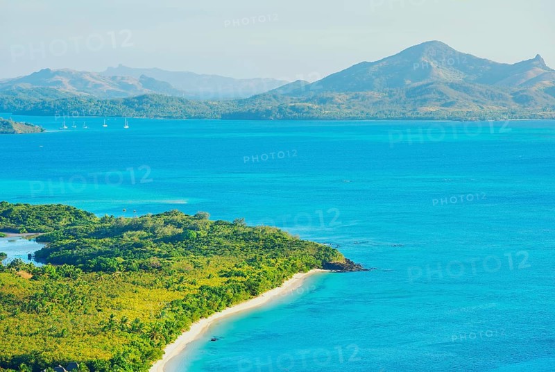 Nacula island top view with Nanuya Lailai Island in the background, Yasawa islands, Fiji
