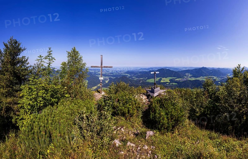 Drone image, summit cross on the Ochsenberg, Osterhorn group, Salzkammergut, Salzburg province, Austria
