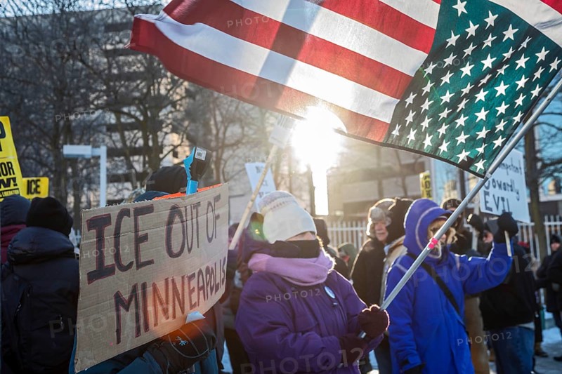 Detroit, Michigan USA - 24 January 2026 - A solidarity rally with Minneapolis residents protesting the ICE occupation of their city. Activists in Minnesota are engaging in a one-day strike over ICE arrests and brutality against immigrants