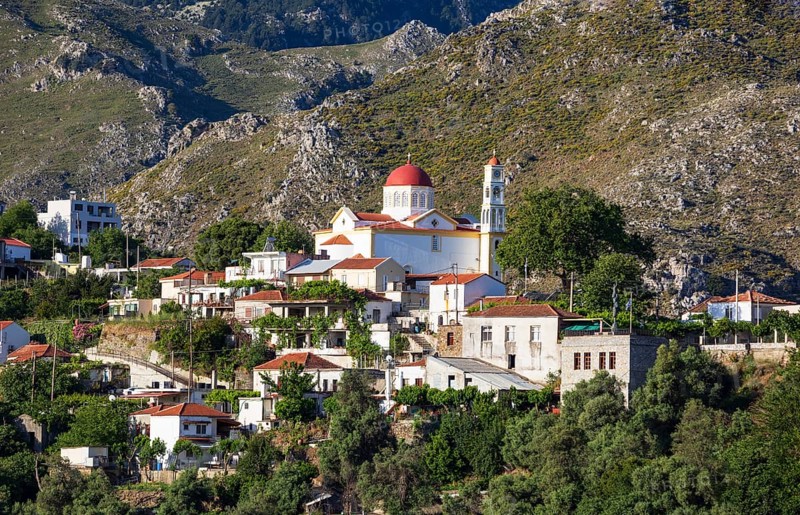 Mountain village of Lakkoi with Agios Antonios church, Crete, Greece
