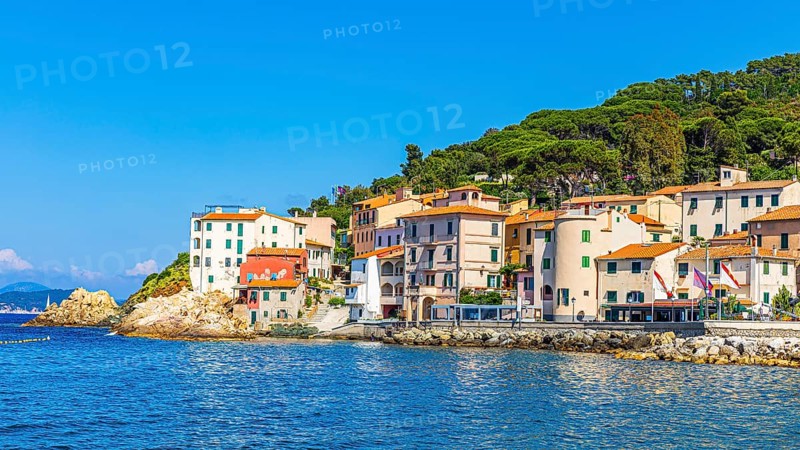 Waterfront promenade in Marciana Marina, Elba Island, Tuscan Archipelago National Park, Tuscany, Italy