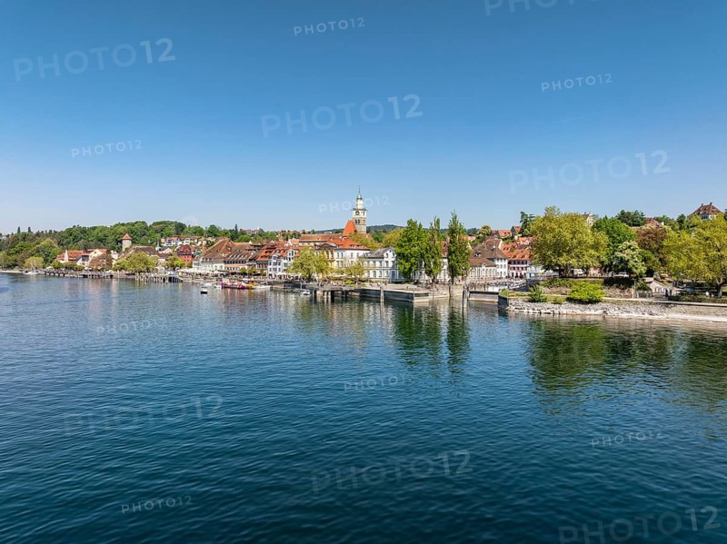 Aerial view of Überlingen on Lake Constance with the historic old town and the lakeside promenade, promenade, Lake Constance district, Baden-Württemberg, Germany