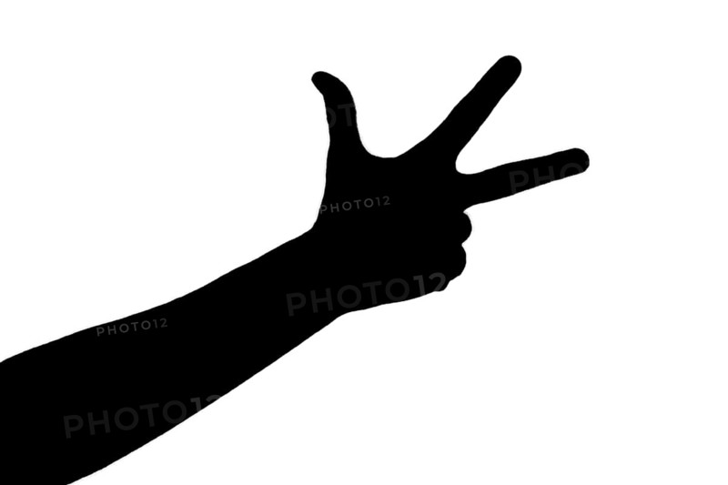 Silhouette, black and white silhouette of a hand with three outstretched fingers, number three