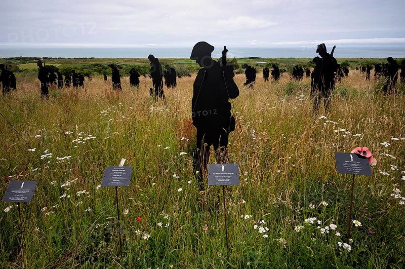 Installation, Standing with Giants, honours the victims of the fallen British soldiers by personification, British Normandy Memorial, war memorial, Ver-sur-Mer, D-Day, Operation Overlord, Gold Beach, Normandy, Calvados, France