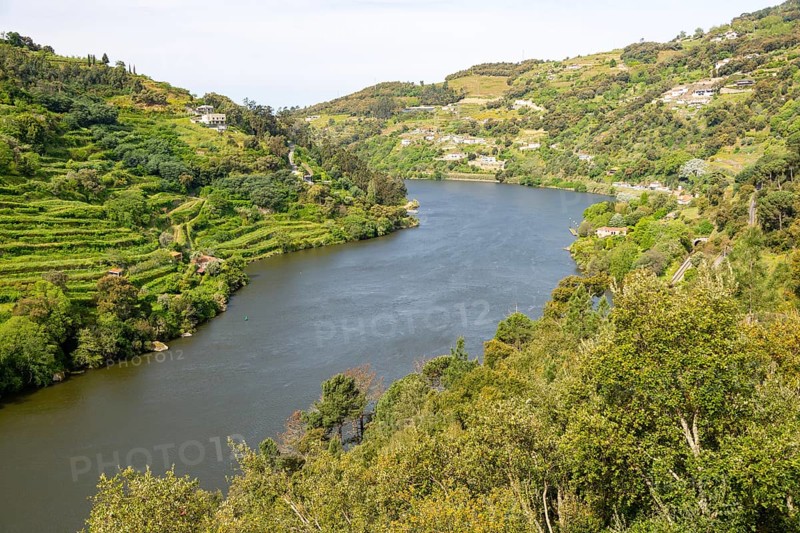 River Douro valley landscape scenery view from bridge, Ponte da Ermida Resende-Baião, Portugal