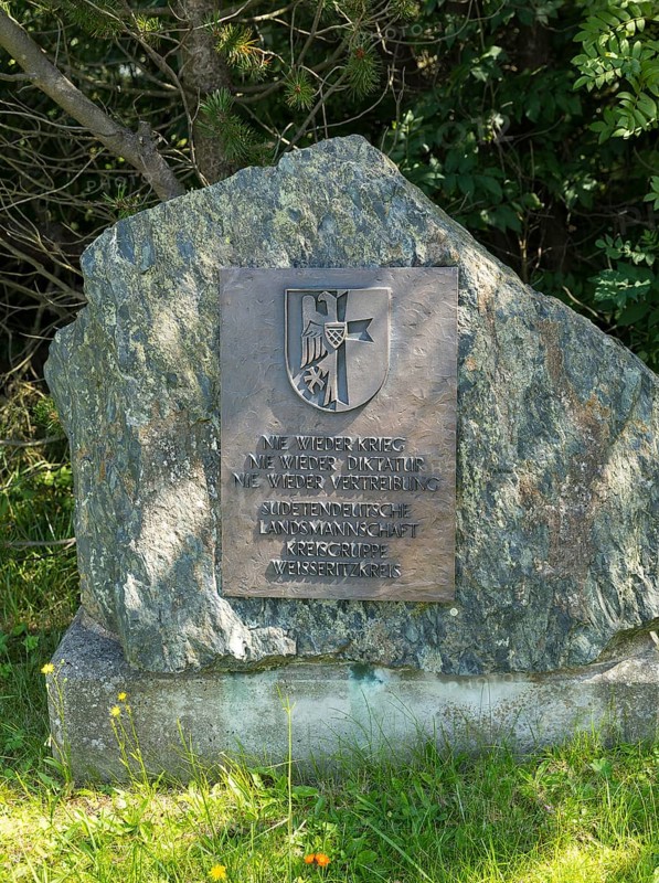 Memorial stone commemorating the expulsion of Sudeten Germans at the Huthaus mining museum in Zinnwald-Georgenfeld, Osterzgebirge, Saxony, Germany
