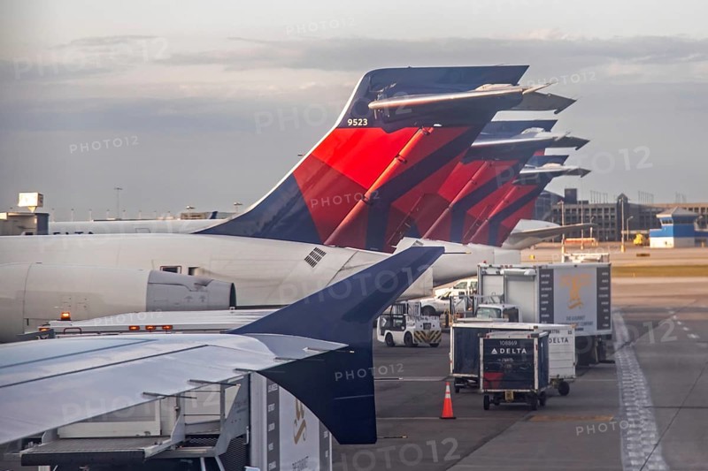 Detroit, Michigan - Delta Airlines jets parked at Detroit Metro Airport
