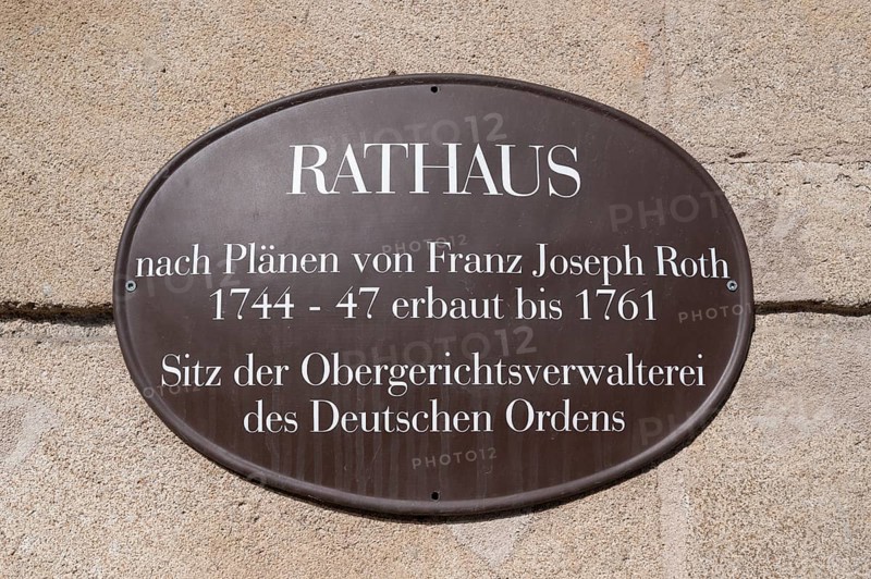 Information board on the late baroque town hall, Ellingen, Middle Franconia, Bavaria, Germany