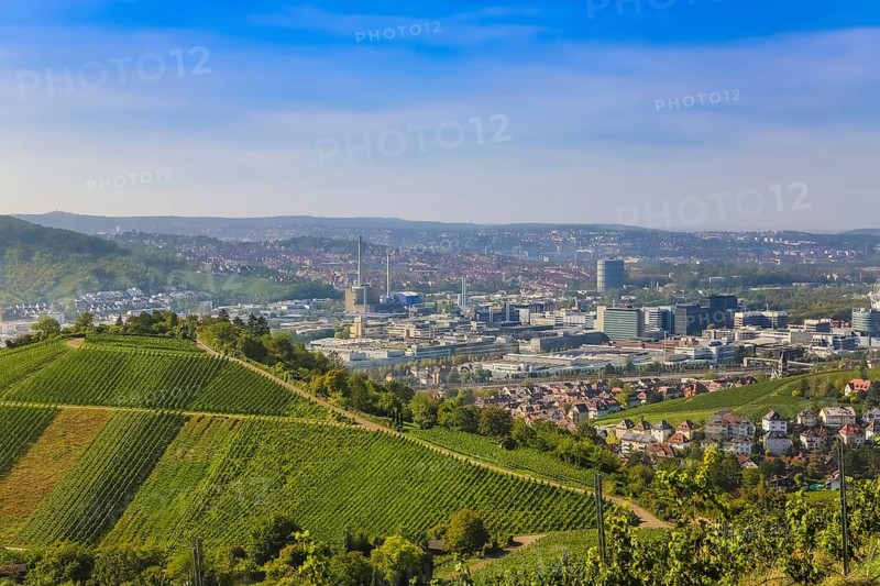 View from Rotenberg, view towards Stetten, vineyards, landscape, Zum Württemberg, near the grave chapel, Rotenberg district, Stuttgart, Baden-Württemberg, Germany