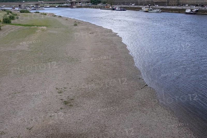 Drought, Elbe in Dresden with low water, end of May 2025, Saxony, Germany