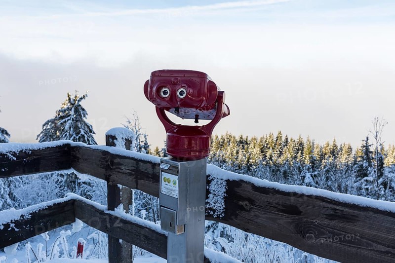 Telescope on the Auersberg, today you can only see the dense fog from above, Eibenstock, Erzgebirge, Saxony, Germany