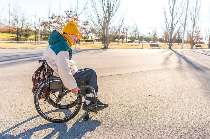 Friends enjoy a sunny day in the park, highlighting the concept of disability and inclusion with one person using a wheelchair