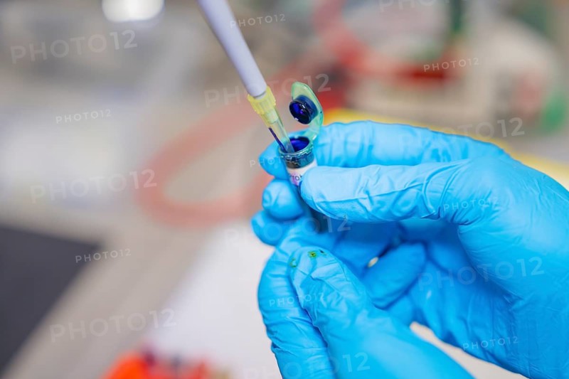 A reagent is handled with a pipette in a laboratory, Youth Research Centre Nagold, Black Forest North, district of Calw, Germany