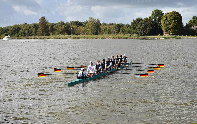 Rowing Eight, Rowing 8, German National Team at the Canal Cup on the Kiel Canal. Rowing competition at the toughest race in the world between Breiholz and Rendsburg, Germany