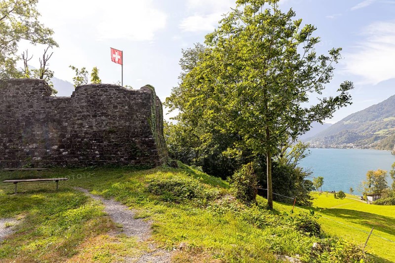 Strahlegg castle ruins and Lake Walen, Betlis, Weesen, St. Gallen, Switzerland