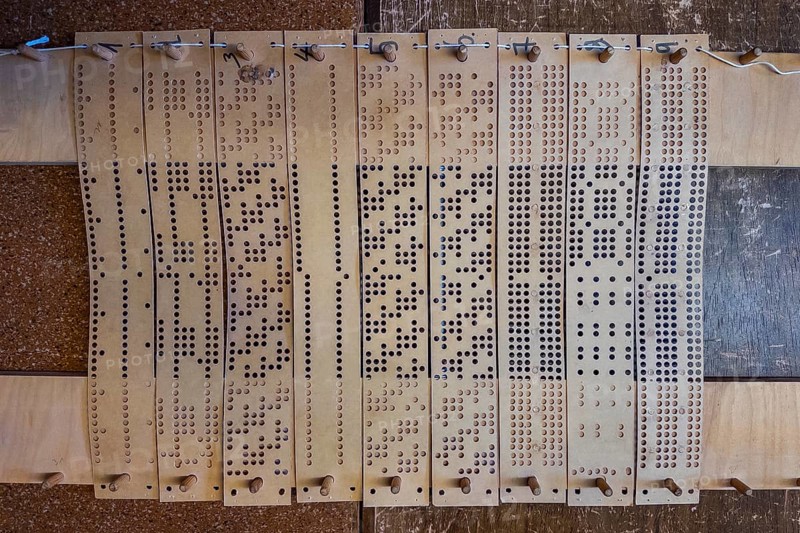 Bramsche, Lower Saxony, Germany, series of punched cards for historical textile machines in the clothmaking museum