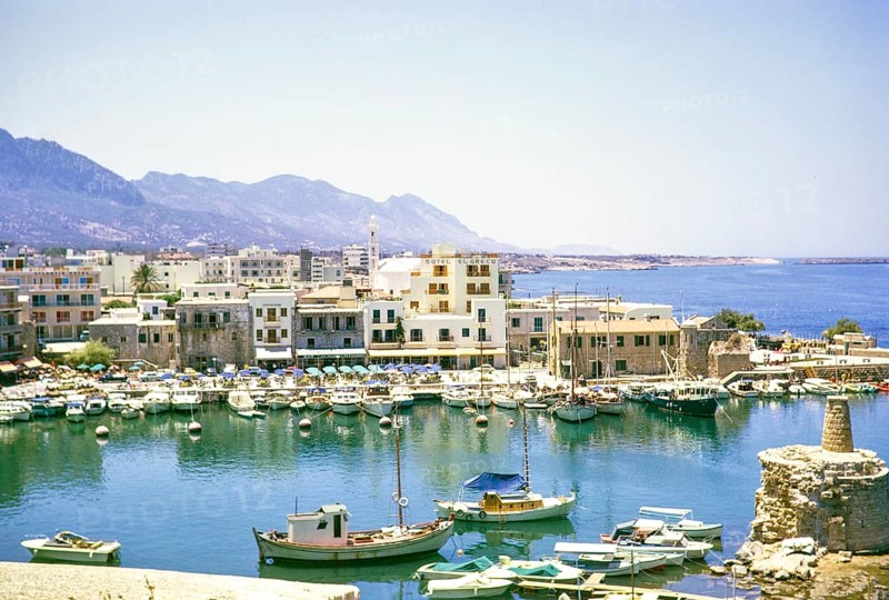 Boats in harbour at Kyrenia or Girne, Northern Cyprus, Cyprus, Europe 1973 - Hotel El Greco now British Hotel