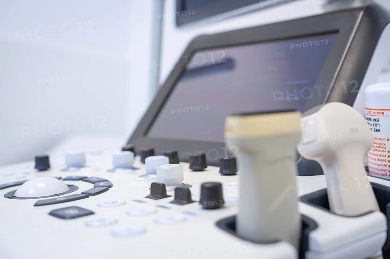 Close-up of an ultrasound machine with control panel and buttons, Urology, Germany