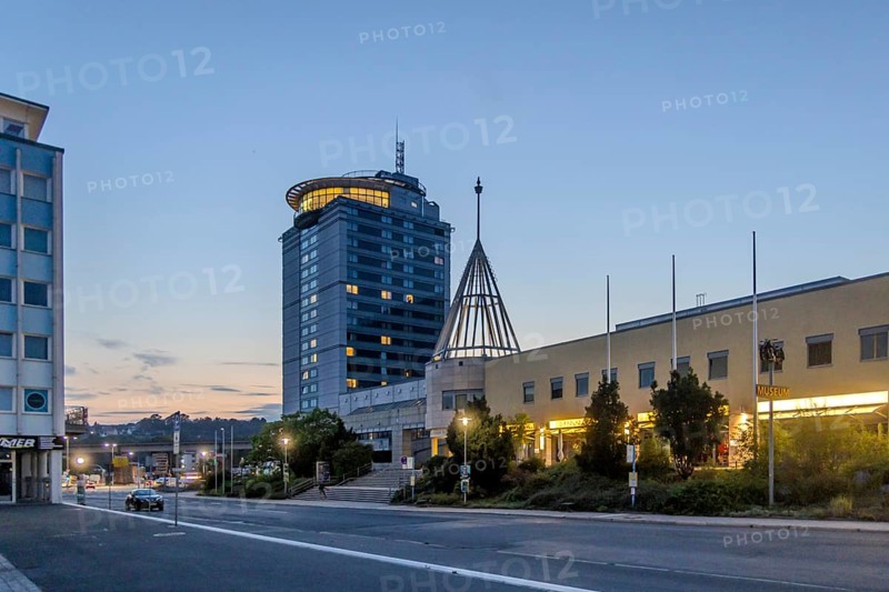 Congress Centre Suhl with City Hotel at CCS and vehicle museum at Aben. City view of Suhl, Thuringia, Germany