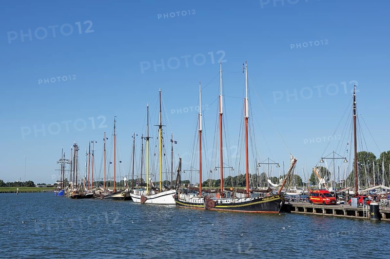 Historic sailing ships, traditional sailing ships in the harbour of Enkhuizen, North Holland, West Friesland, Netherlands