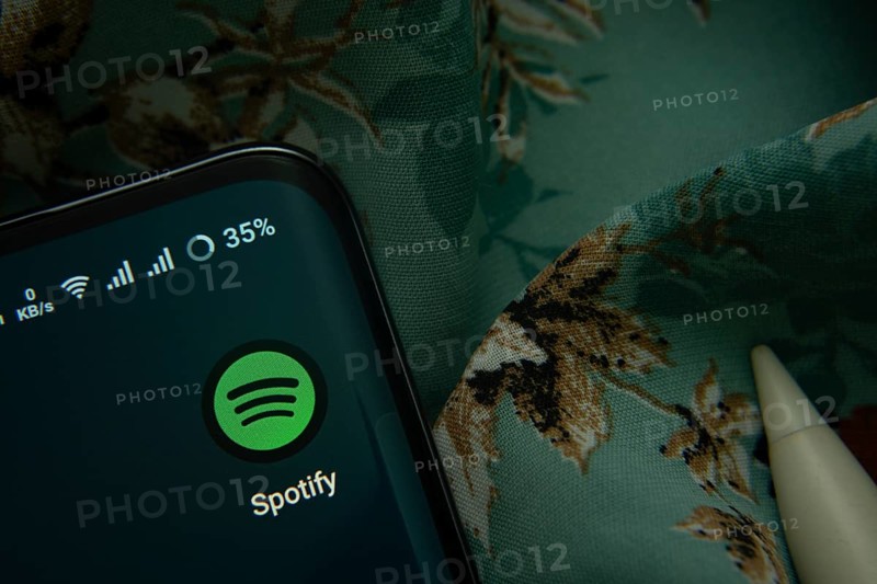 Dhaka, Bangladesh- 07 May 2025: Spotify app icon is seen on smartphone