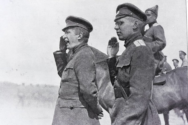 Parade of troops in front the war ministry Kerensky, July 1917, Russia