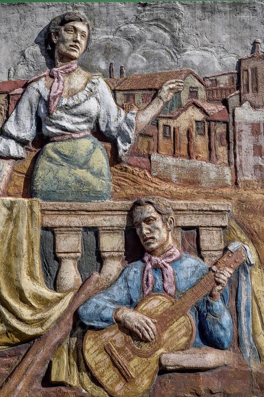 Wall relief, Tango, Caminito, La Boca district, Buenos Aires, Argentina