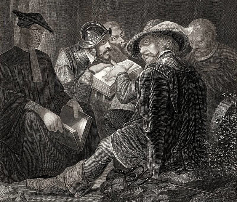 Puritans reading the bible, 17th century