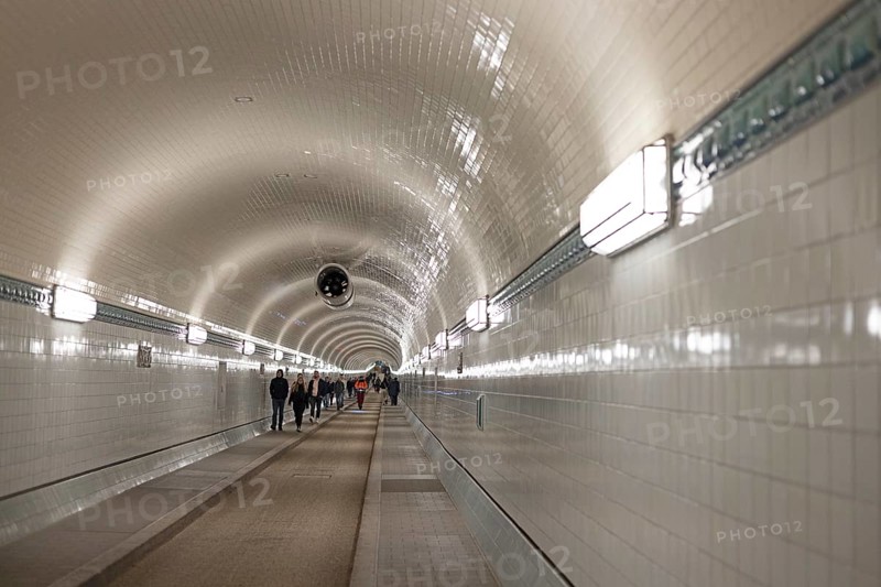 People, pedestrians, Old Elbe Tunnel, Hamburg, Germany