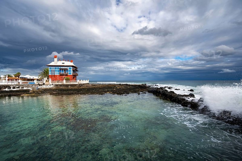 The Blue House, Casa Juanita, on the coast, Arrieta, Lanzarote, Canary Islands, Spain