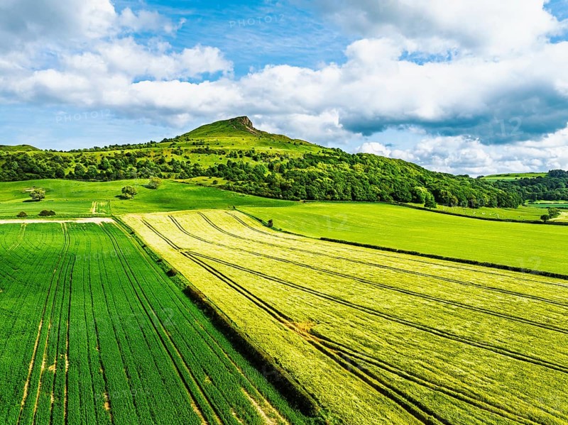 Roseberry Topping from a drone, Great Ayton, Newton, North Yorkshire, England, United Kingdom