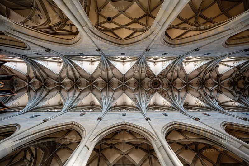 Ribbed vaulting, late Gothic vaulting in Überlingen Münster, parish church of St. Nikolaus, Überlingen am Lake Constance, Bodenseekreis Baden-Württemberg, Germany