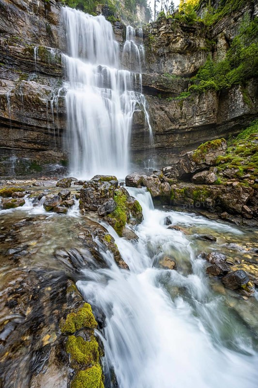 Cascata di Mezzo waterfall, long exposure, Vallesinella, Brenta, Trentino, Italy