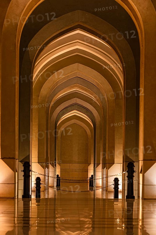 Illuminated arcades at the Sultan's Palace, Muscat, Arabian Peninsula, Sultanate of Oman