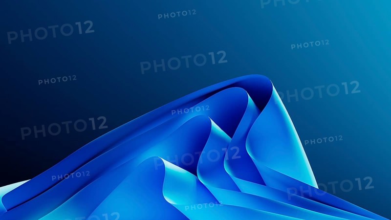Smooth, flowing blue waves form an abstract background, resembling a digital landscape. The design evokes a sense of technology and modernity, suitable for various applications
